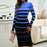 Blue Striped Long Knit Bodycon Dress On Sale