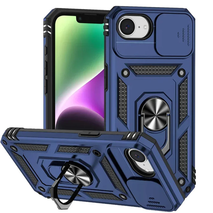 Blue Rugged Armor Phone Case With Camera Cover For iPhone Pro Max, Plus, 16, 15, 14, 13, 12 On Sale