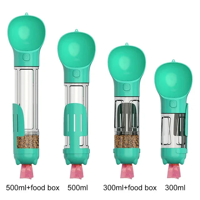 4-In-1 Multifunctional 300ML Blue Pet Water Bottle With Food Feeder, Waste Bag, And Poop Shovel On Sale