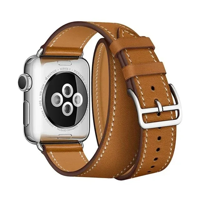 Brown Double Tour Leather Wrap Watch Bracelet For Apple iWatch On Sale