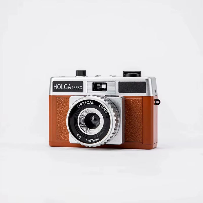 Brown HOLGA 135 BC Retro 35 mm Film Camera With Light Leak Effect Dark Angle Front View Bulb Mode Shutter Detail﻿ On Sale