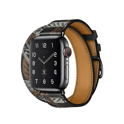 Black Prin Double Tour Leather Wrap Watch Bracelet For Apple iWatch On Sale