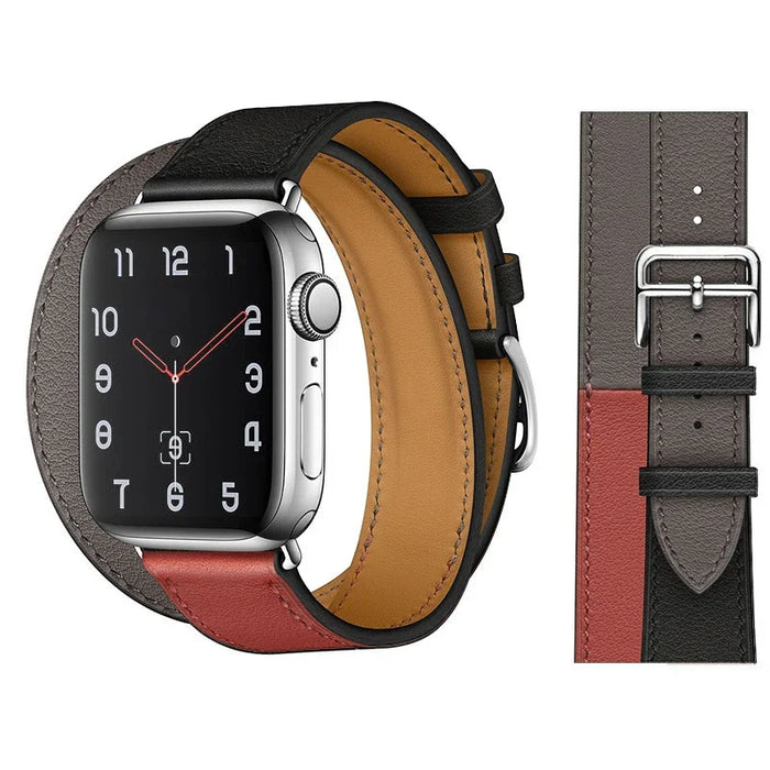 Black Red Double Tour Leather Wrap Watch Bracelet For Apple Watch On Sale