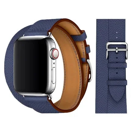 Blue 59 Double Tour Genuine Leather Wrap Bracelet For Apple Watch Series 38mm, 40mm, 41mm, 42mm, 44mm, 45mm, 46mm, 49mm All Models On Sale