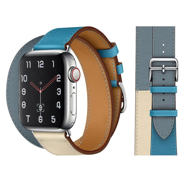 Blue Indigo Double Tour Leather Wrap Watch Bracelet For Apple Watch On Sale