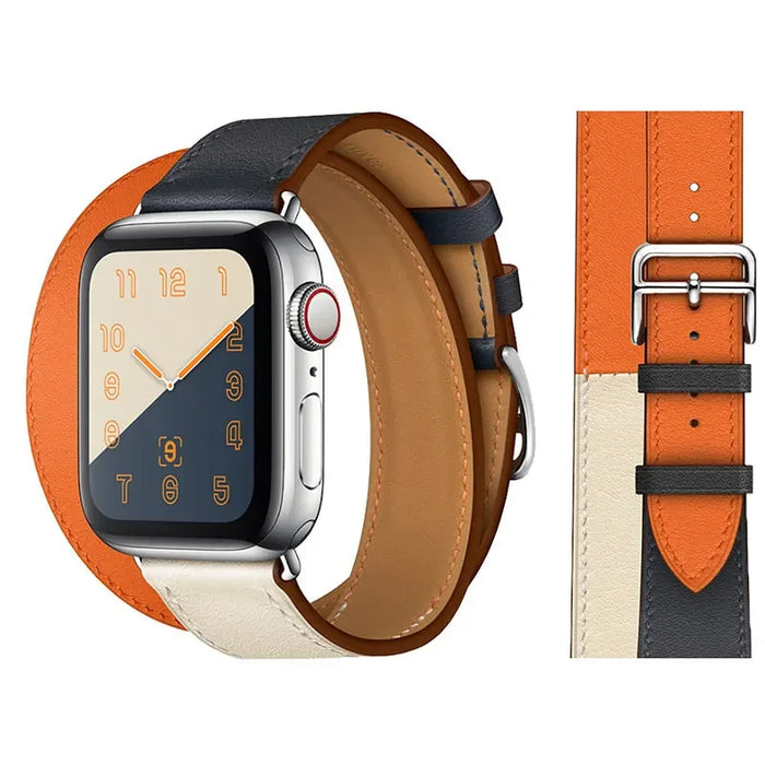 Indigo Orange Gray Double Tour Leather Wrap Watch Bracelet For Apple Watch On Sale