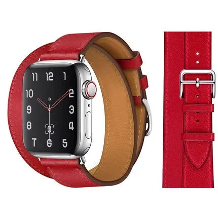 Red 55 DoubleTour Leather Wrap Watch Bracelet For Apple iWatch Series On Sale