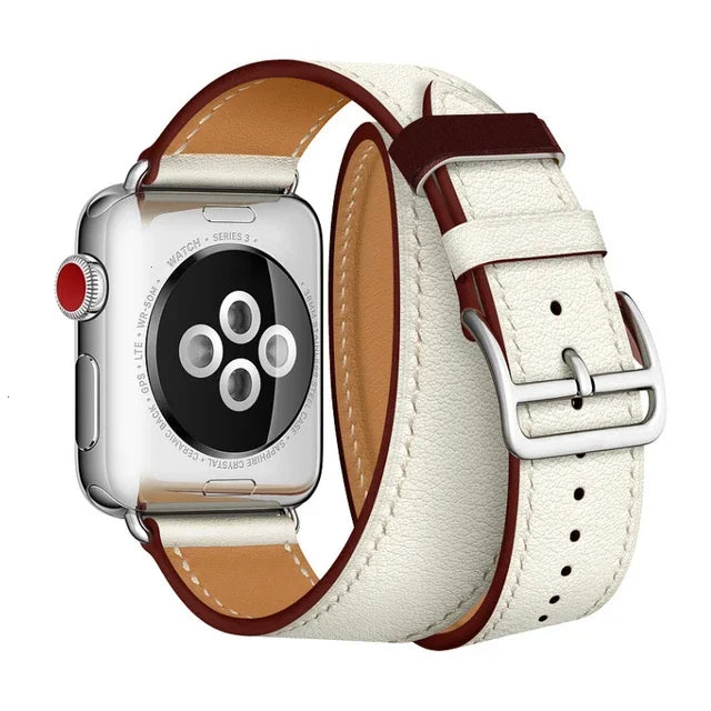 Rice White Double Tour Leather Wrap Watch Bracelet For Apple iWatch On Sale
