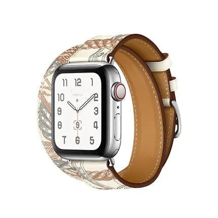 White Print Double Tour Leather Wrap Watch Bracelet For Apple Watch On Sale