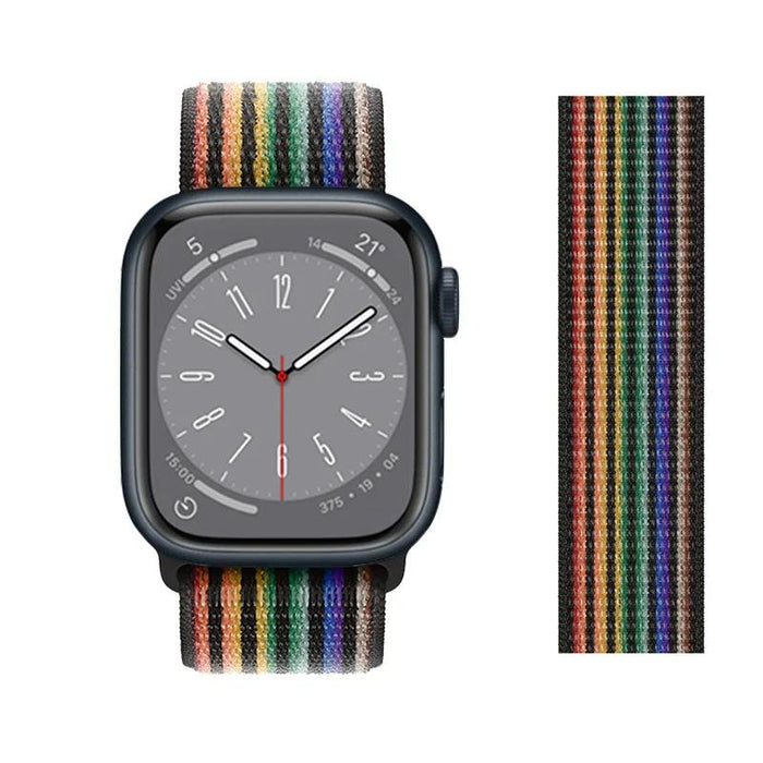 Black Rainbow Nylon Watch Straps For Apple Watch 40mm, 41mm, 42mm, 44 mm, 45mm, 46mm, 49mm On Sale