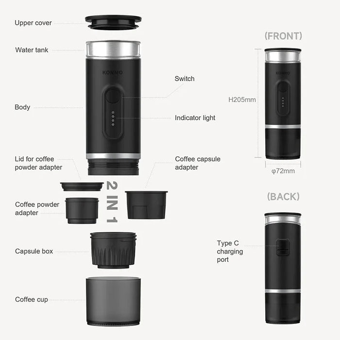 Automatic Heating Portable Coffee Maker – 2-in-1 Capsule Ground Coffee with 15-Bar Pressure On Sale