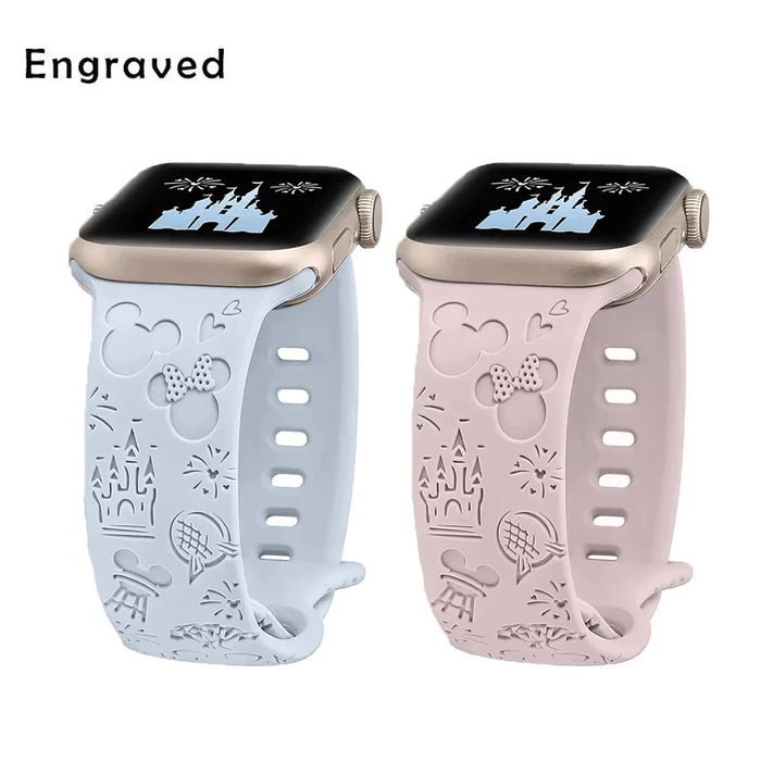 Engraved Cartoon Mouse Castle Silicone Watch Band Compatible With Apple Watch Series 10 - 1 On Sale