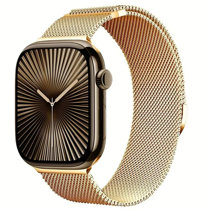 Gold Color Stainless Steel Mesh Watch Band With Magnetic Clasp For Apple Watch Band 38mm, 40mm, 41mm, 42mm, 44mm, 45mm, 46mm, 49mm On Sale