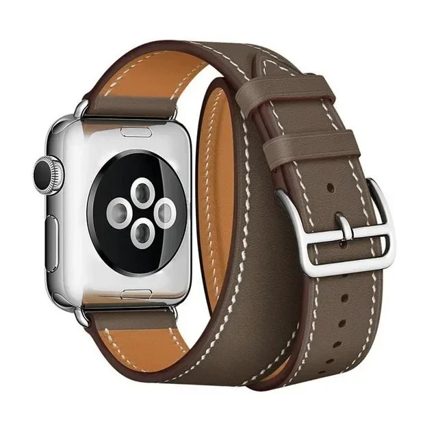 Gray Brown Double Tour Leather Wrap Watch Bracelet For Apple iWatch On Sale