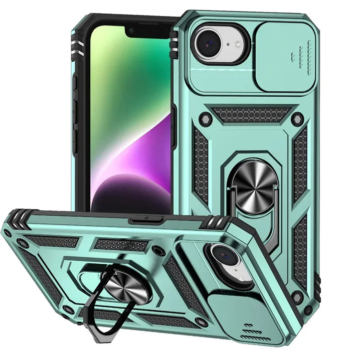 Green Rugged Armor Phone Case With Camera Cover For iPhone Pro Max, Plus, 16, 15, 14, 13, 12 On Sale