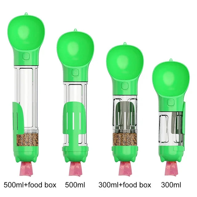 4-In-1 Multifunctional 300ML Green Pet Water Bottle With Food Feeder, Waste Bag, And Poop Shovel On Sale
