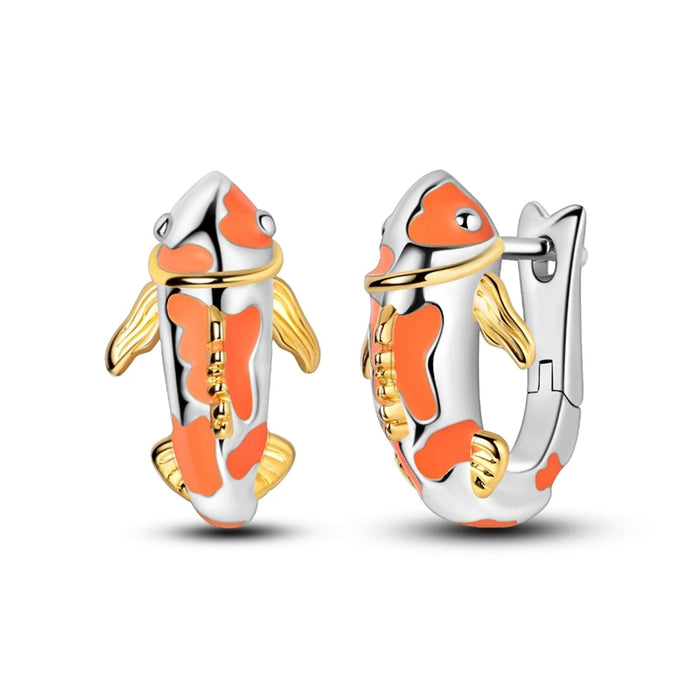 Koi Fish Elegant Ocean-Inspired 925 Sterling Silver Hoop Earrings On Sale