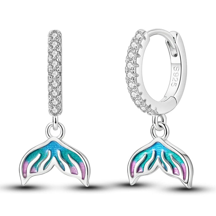 Mermaid Tail Elegant Ocean-Inspired 925 Sterling Silver Hoop Earrings On Sale 