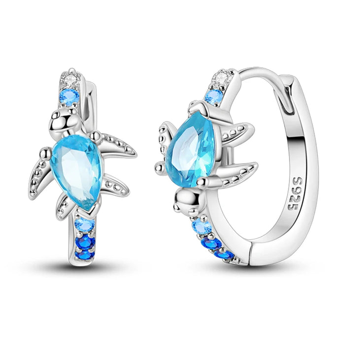 Sea Turtle Elegant Ocean-Inspired 925 Sterling Silver Hoop Earrings On Sale