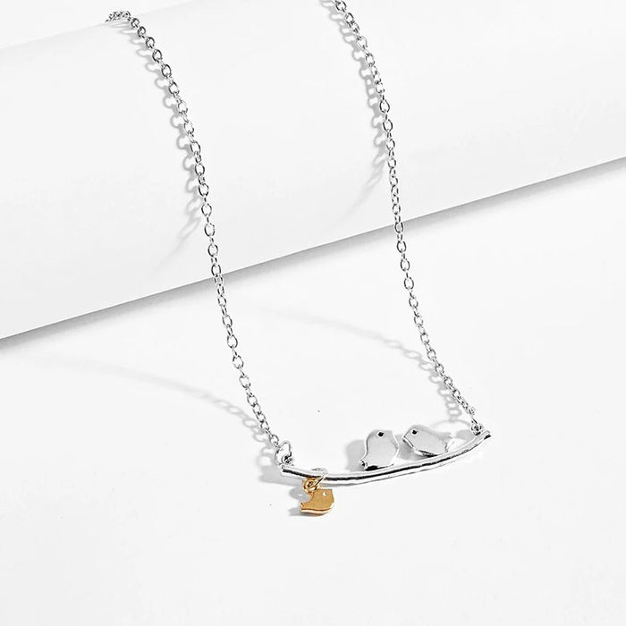 Love Birds and Birdies On Branch Necklace On Sale