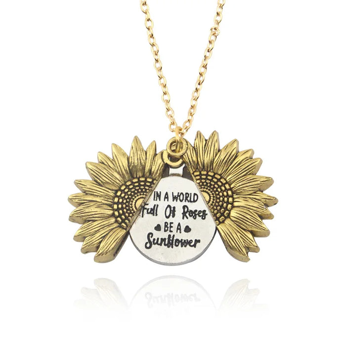Gold Sunflower Open Locket Pendant Necklace On Sale
