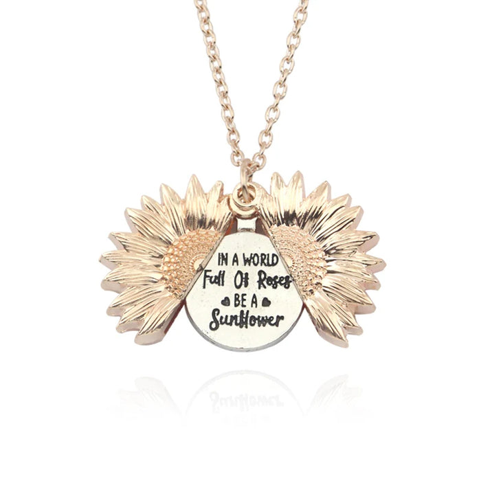 Rose Gold Sunflower Open Locket Pendant Necklace On Sale