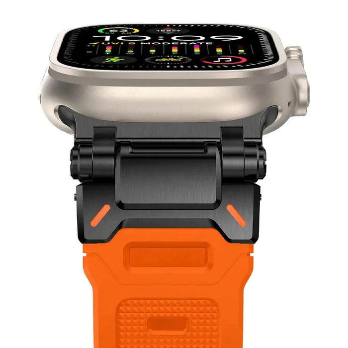 Black Orange 316L Stainless Steel Connectors Adjustable Loop Rugged Sports Bands For Apple Watch Strap Series 42mm, 44mm, 45mm, 46mm, 49mm On Sale