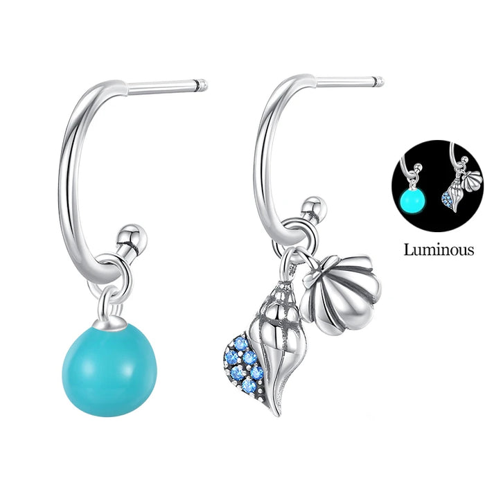Glow-on-the-dark Elegant Ocean-Inspired 925 Sterling Silver Seashell Hoop Earrings On Sale