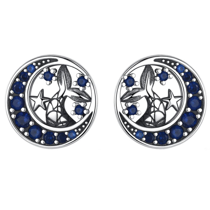 Elegant Blue Moon Whale Tail Ocean-Inspired 925 Sterling Silver Stud Earrings On Sale