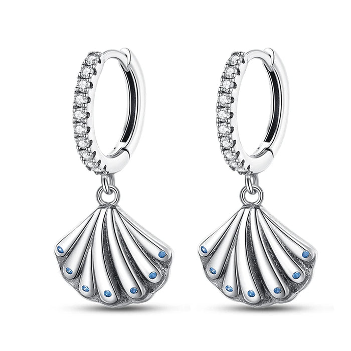 Elegant Ocean-Inspired 925 Sterling Silver Seashell Hoop Earrings Optional Luminous Accent On Sale