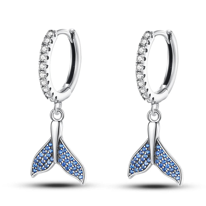 Whale Tail Elegant Ocean-Inspired 925 Sterling Silver Hoop Earrings Optional Luminous Accent On Sale
