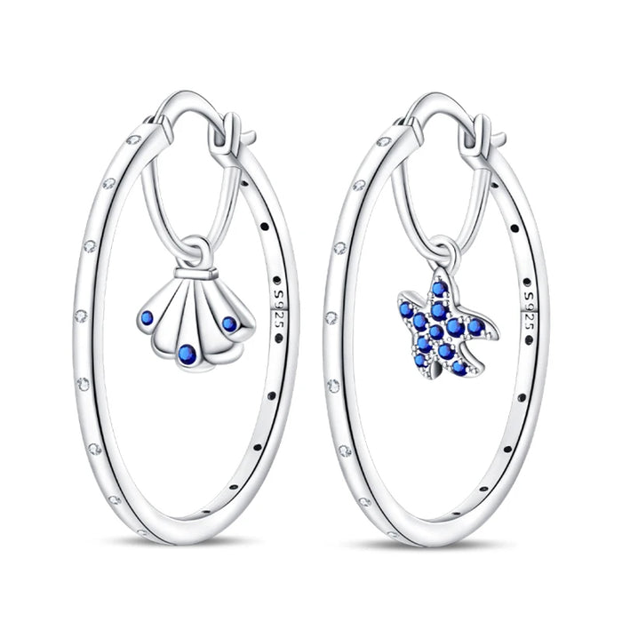 Elegant Ocean-Inspired 925 Sterling Silver Hoop Earrings On Sale