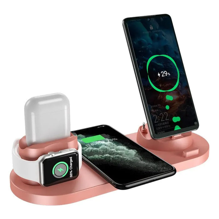 Pink 6 in 1 Fast Wireless Charging Dock For iPhone, Apple Watch, AirPods On Sale