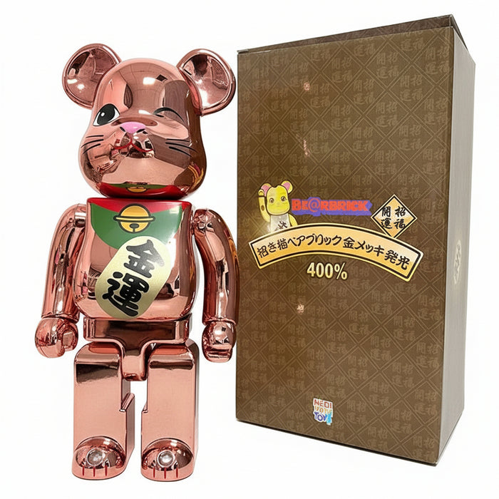 400% Fortune Cat Bearbrick Series Pink Bear Statuette Pop Art Decor Collection On Sale