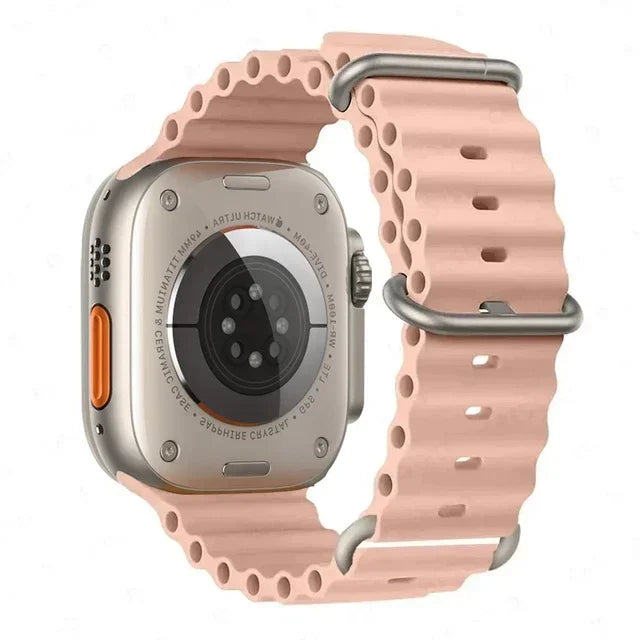 Powder Pink Waterproof Silicone Sport Watch Band With Titanium Buckle For Apple Watch Series 10, 9, 8, 7, SE, 6, 5, 4, 3 and Ultra Modals On Sale