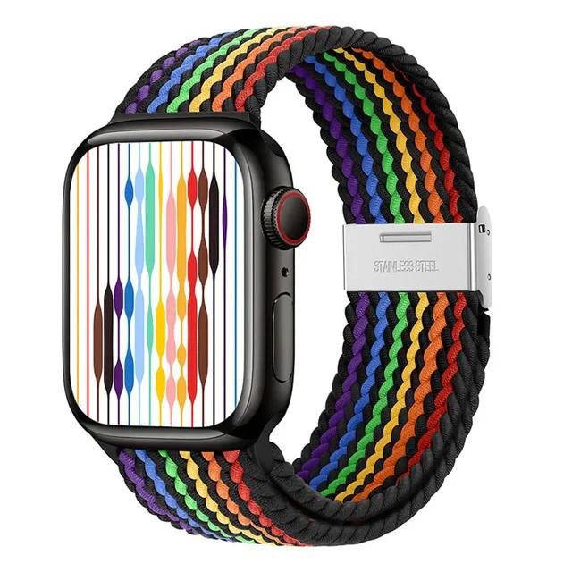 Pride Edition Black Inverness Green Stretchable Braided Loop Apple Watch Bracelet For iWatch Series On Sale