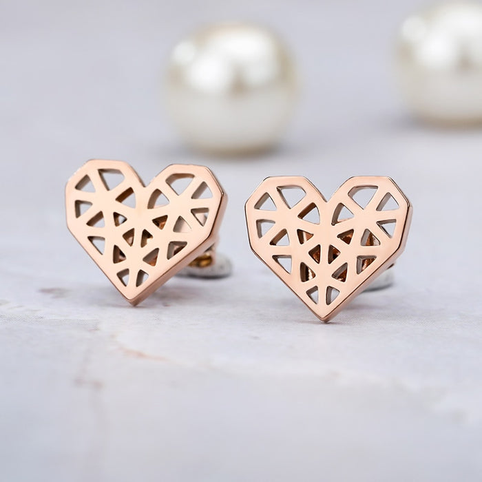 Rose Gold Origami Heart Earrings On Sale