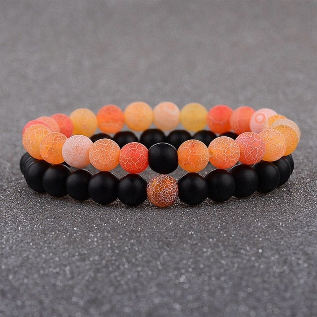 1 Set Red Weathered Stone Couple Bracelets On Sale