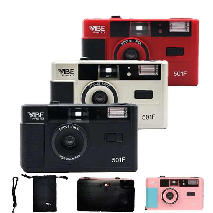 VIBE 501 F Vintage Style Compact Analog reusable 35mm Film Camera Built In Flash detail On Sale