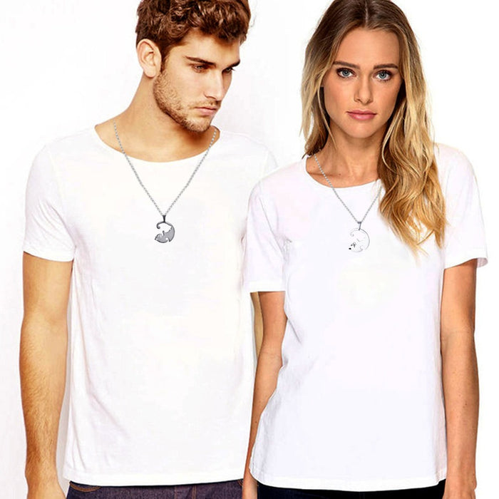 Stainless Steel Matching Cat Friendship Pendant Necklaces For Couples On Sale