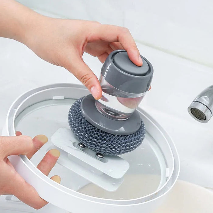 Soap Dispensing PET Pot Cleaning Scrubber Brush On Sale