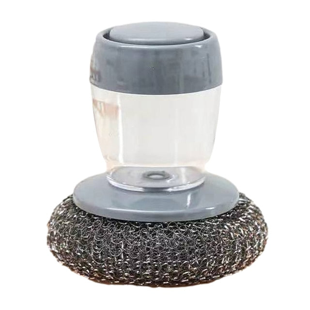 Soap Dispensing Steel Wire Pot Cleaning Scrubber Brush On Sale