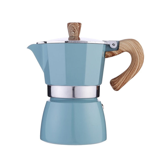 Blue Aluminum Moka Espresso Coffee Pot 150 ml 3 Cups On Sale