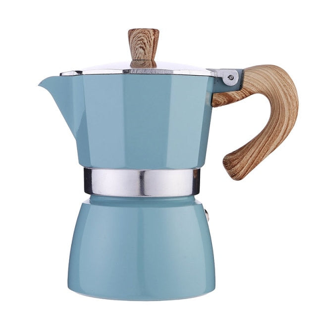 Blue Aluminum Moka Espresso Coffee Pot 300ml 6 Cups On Sale