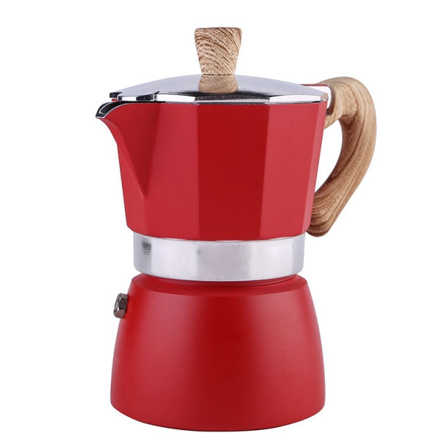 Red Aluminum Moka Espresso Coffee Pot 300 ml 6 Cups On Sale