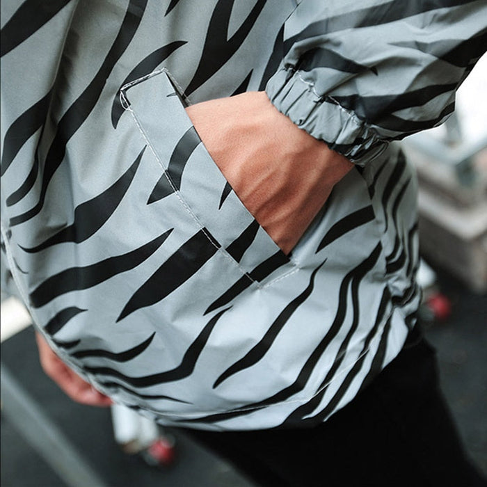 Zebra Stripes Reflective Cycling Windbreaker Jacket On Sale