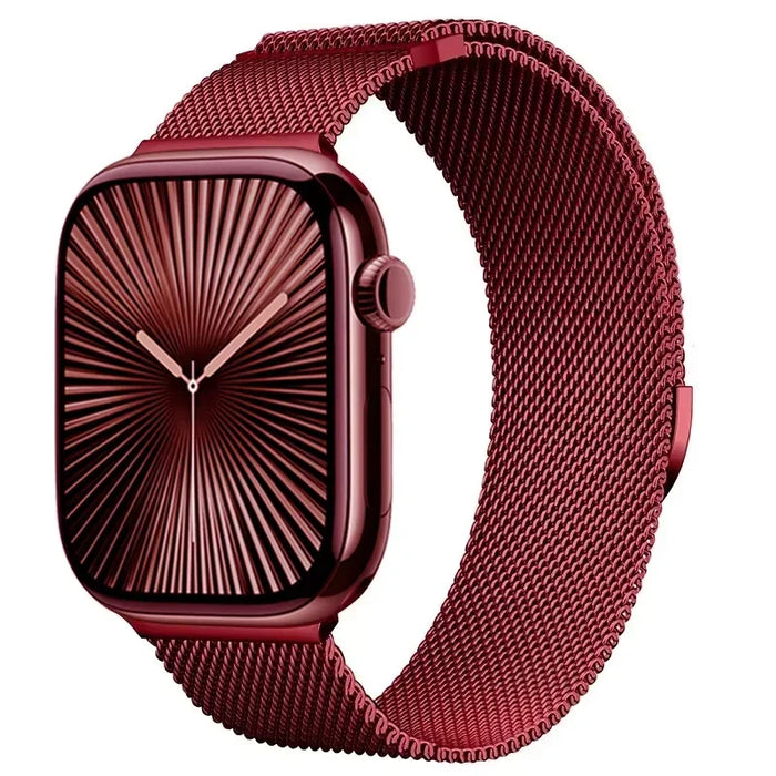 Red Stainless Steel Mesh Watch Band With Magnetic Clasp For Apple Watch Band 38mm, 40mm, 41mm, 42mm, 44mm, 45mm, 46mm, 49mm On Sale