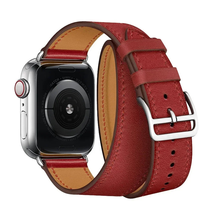 Red Double Tour Leather Wrap Watch Bracelet For Apple iWatch On Sale