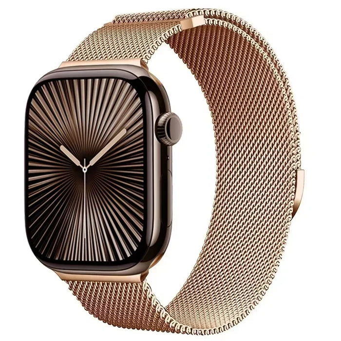 Rose Gold Stainless Steel Mesh Watch Band With Magnetic Clasp For Apple Watch Band 38mm, 40mm, 41mm, 42mm, 44mm, 45mm, 46mm, 49mm On Sale