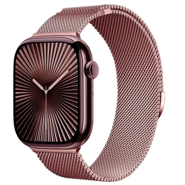 Rose Pink Stainless Steel Mesh Watch Band With Magnetic Clasp For Apple Watch Band 38mm, 40mm, 41mm, 42mm, 44mm, 45mm, 46mm, 49mm On Sale